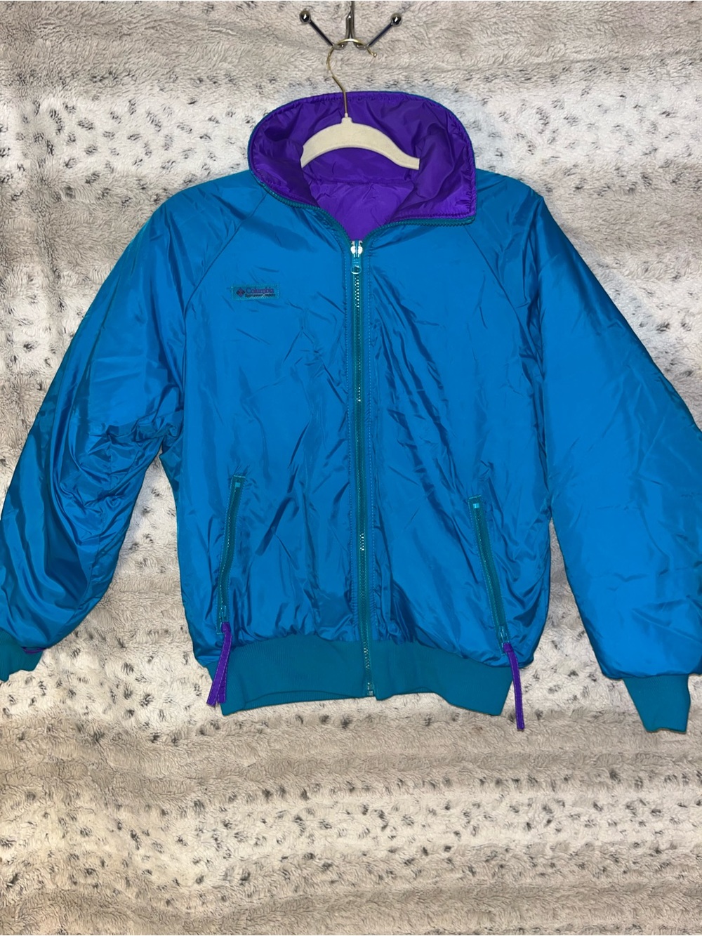 Vintage 90s Columbia Reversible Ski Jacket Womens Small Turquoise Purple SL5750